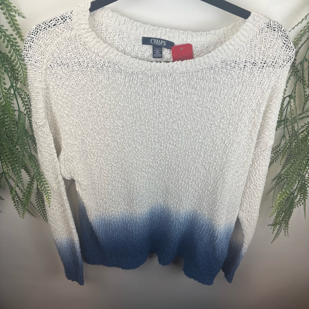 Chaps. Sweater. 100 percent Cotton. White & Blue. Size XL